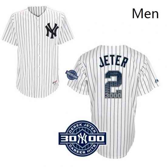 Mens Majestic New York Yankees 2 Derek Jeter Authentic White Special Edition W3000 Hits Patch MLB Jersey